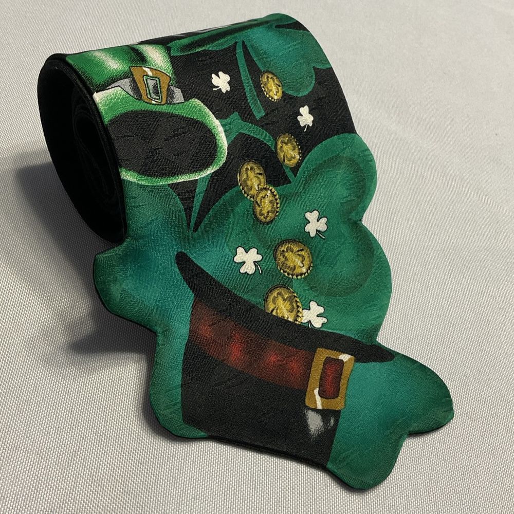 Lucky Irish Men's‎ St. Patrick's Day Necktie Black Green Hat Shamrock Gold Coin